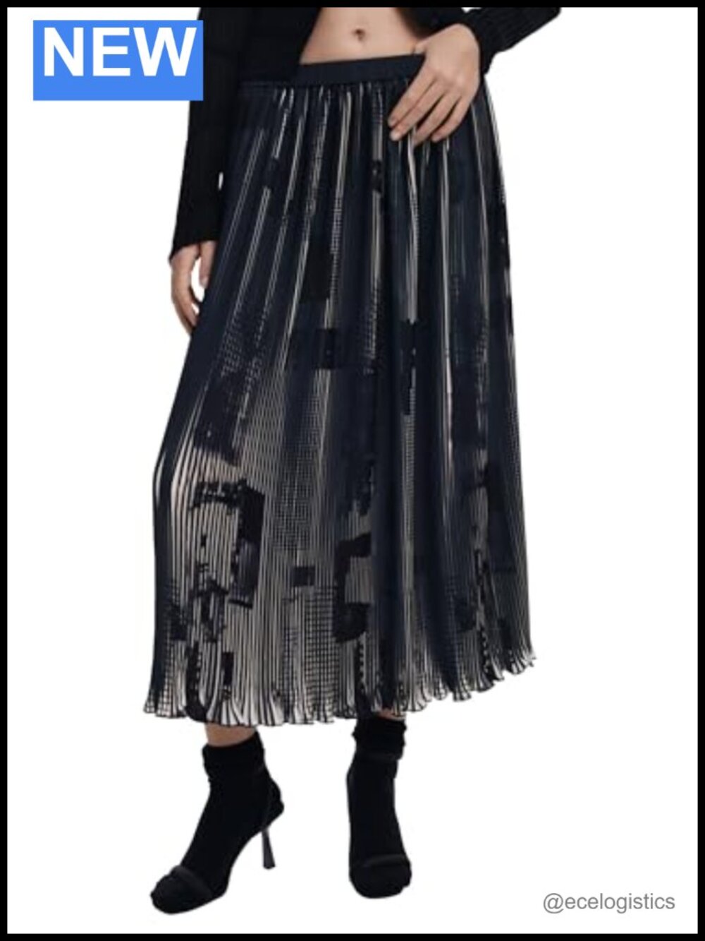 Women's Chevron Print Mid Rise Woven Midi Skirt Below Knee